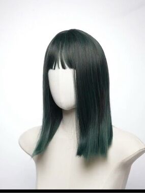 Dark Teal Straight Synthetic Wig with Blunt Bangs